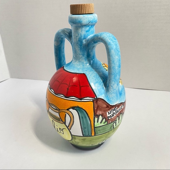 NINO PARRUCCA Hand Painted Ceramic Two Handle Oil Decanter Pitcher Made in Italy - Picture 12 of 13